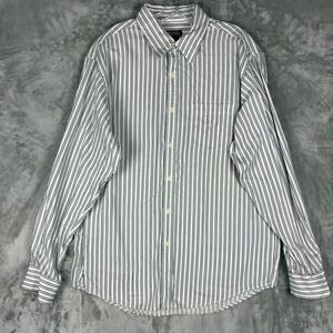 Michael Kors Mens Large Striped Button Down Shirt White Navy Blue 100% Cotton L